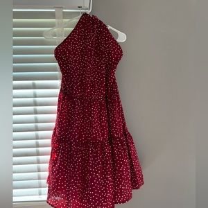 Red and white polkadot dress.